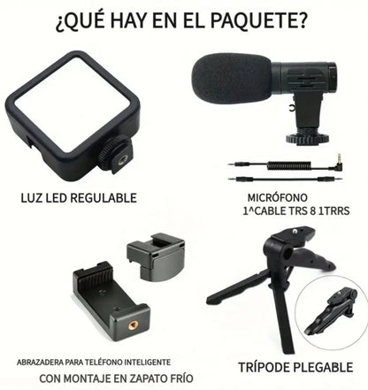 Kit De Grabación Con Micrófono Luz Led